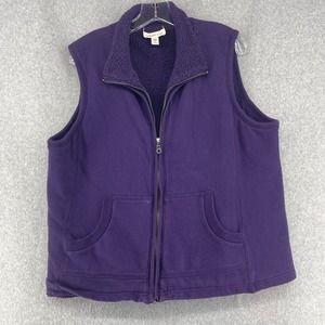 COLDWATER CREEK Sherpa Lined Fleece Vest Womens Size Large Purple Full Zip